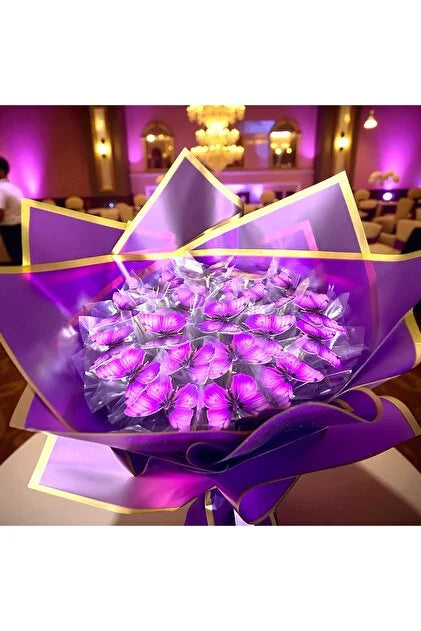 Mor Işıklı Kelebek Buketi